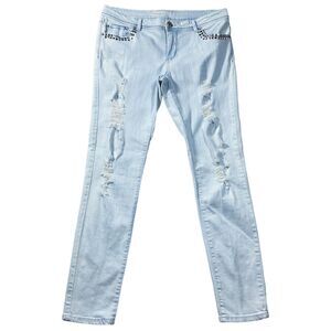 Mossimo Womens Jeans sz 13 Junior Light Wash Distressed Slim x31" Cotton Stretch